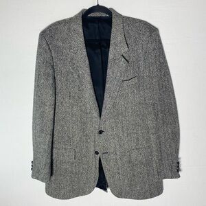 Vintage Harris Tweed Grey Wool Blazer Suit Jacket 44L